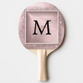 Raquete De Ping Pong Monograma de Script Glitter Dourado rosa