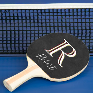 Raquete De Ping Pong Monograma de três cores com aparência de couro ele