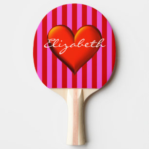 Raquete De Ping Pong Monograma do Coração Metálico Vermelho Vermelho, R