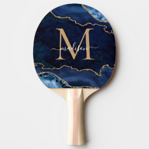 Raquete De Ping Pong Monograma do Glide Glitate Azul Dourado Glitter