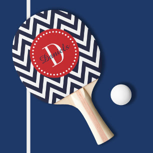 Raquete De Ping Pong Monograma do marinho e do Vermelho Chevron