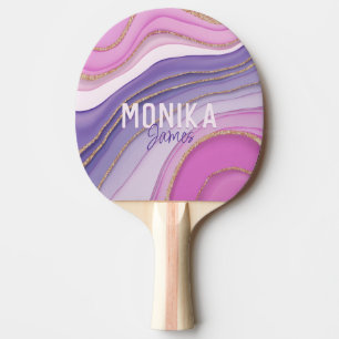 Raquete De Ping Pong Monograma do Mármaco Dourado, cor-de-rosa-púrpura,