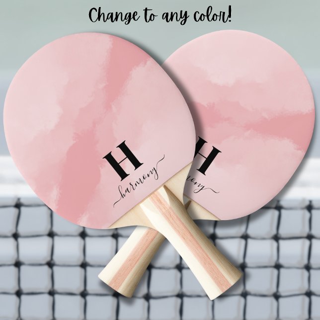 Raquete De Ping Pong Monograma do Nome da Rapariga do Script Moderno Co (Blush Pink Modern Script Girly Name Monogram Ping Pong Paddle)