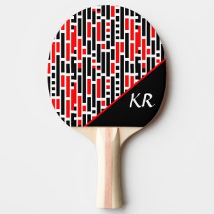 Raquete De Ping Pong Monograma do padrão Abstrato preto de arte retrô