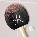 Raquete De Ping Pong Monograma do Sparkle preto com brilho Dourado com<br><div class="desc">Personalize facilmente esta moda elegante design de pingue-pongue com brilho bonito de ouro rosa num fundo metálico escovado preto.</div>