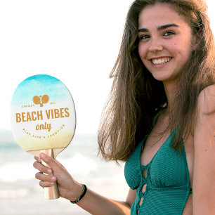 Raquete De Ping Pong Monograma do Tema de Praia do Chá de panela Vintag