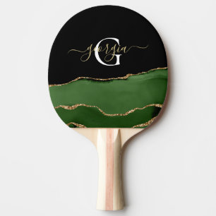 Raquete De Ping Pong Monograma Dourado de brilho e agitação verde