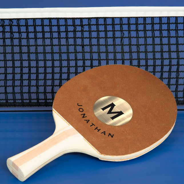 Raquete De Ping Pong Monograma Dourado de couro simples e leve (Insitu)