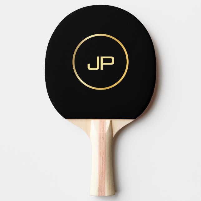 Raquete De Ping Pong Monograma Dourado Elegante Modelo preto personaliz (Frente)