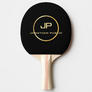 Raquete De Ping Pong Monograma Dourado Elegante Modelo preto Personaliz