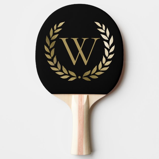 Raquete De Ping Pong Monograma Dourado Laurel Wreath Elegante (Frente)