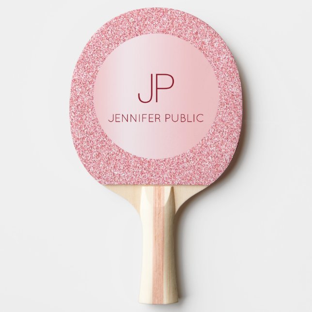 Raquete De Ping Pong Monograma Dourado Personalizado, Moderno Elegante (Frente)