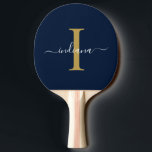 Raquete De Ping Pong Monograma Dourado Script Branco Nome da Família Mo<br><div class="desc">Marinho Blue Cinza Monograma Script Name Modern Ping Pong Paddle que você pode editar facilmente com seu nome e inicial clicando no botão "Personalizar". Altere completamente as cores do texto e do plano de fundo quando selecionar o link "Personalizar isso".</div>