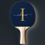 Raquete De Ping Pong Monograma Dourado Script Branco Nome da Família Mo<br><div class="desc">Marinho Blue Cinza Monograma Script Name Modern Ping Pong Paddle que você pode editar facilmente com seu nome e inicial clicando no botão "Personalizar". Altere completamente as cores do texto e do plano de fundo quando selecionar o link "Personalizar isso".</div>