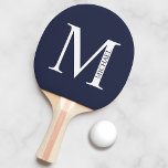 Raquete De Ping Pong Monograma e Nome Personalizados Azul-marinho<br><div class="desc">Monograma Personalizado e Dif de Nome apresentam monograma personalizado e nome no estilo de fonte de serif clássico.</div>