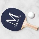 Raquete De Ping Pong Monograma e Nome Personalizados Azul-marinho<br><div class="desc">Monograma personalizado e Dif de nome apresentam monograma personalizado e nome no estilo de fonte de serif clássica em fundo azul marinho. Perfeito como presente de feriado,  presente de dia de os pais para pai e presente para qualquer ocasião especial.</div>