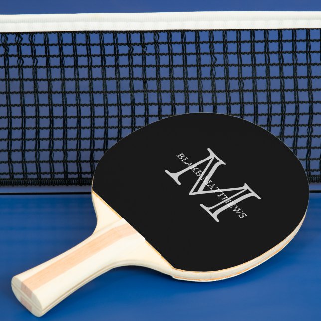 Raquete De Ping Pong Monograma e Nome Personalizados Clássicos Pretos (Insitu)