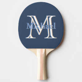Raquete De Ping Pong Monograma e nome personalizados de três cores azul