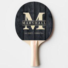 Raquete De Ping Pong Monograma e Nome Sobreposto de Madeira Escura Quei