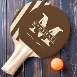 Raquete De Ping Pong Monograma e Nome Sobreposto em Faixa Marrom Escuro