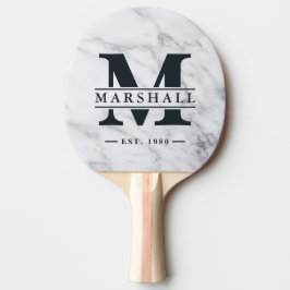 Raquete De Ping Pong Monograma e Nome Sobreposto em Mármore Branco Limp