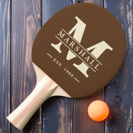 Raquete De Ping Pong Monograma e Nome Sobreposto Marrom Floresta Profun