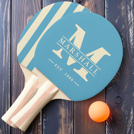 Raquete De Ping Pong Monograma e Nome Sobreposto Polo Listras Aqua Sky