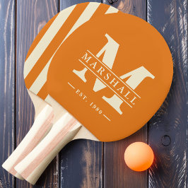 Raquete De Ping Pong Monograma e Nome Sobreposto Polo Listras Laranja Q