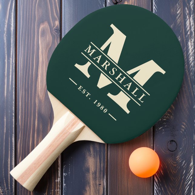Raquete De Ping Pong Monograma e Sobreposição de Nome Verde (Criador carregado)