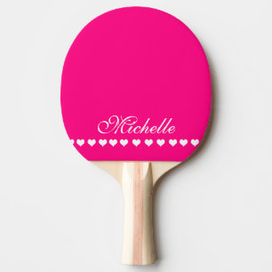 Raquete De Ping Pong Monograma elegante Corações Brancos Brilhantes Ros