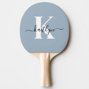 Raquete De Ping Pong Monograma Elegante em Azul Poeirento em Letra de C