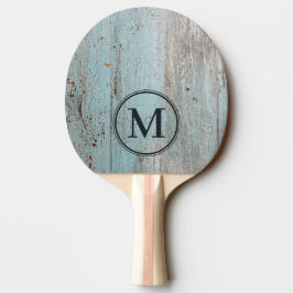 Raquete De Ping Pong Monograma em Madeira Pintada de Azul