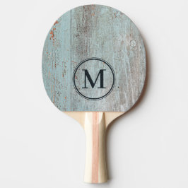 Raquete De Ping Pong Monograma em Madeira Pintada de Azul