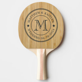 Raquete De Ping Pong Monograma Estrela de Casamento Bambu Escuro