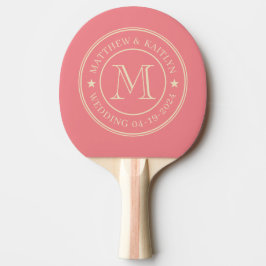 Raquete De Ping Pong Monograma Estrela de Casamento em Tons de Pêssego 