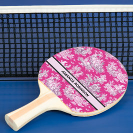 Raquete De Ping Pong Monograma floral cor-de-rosa magenta de jouy