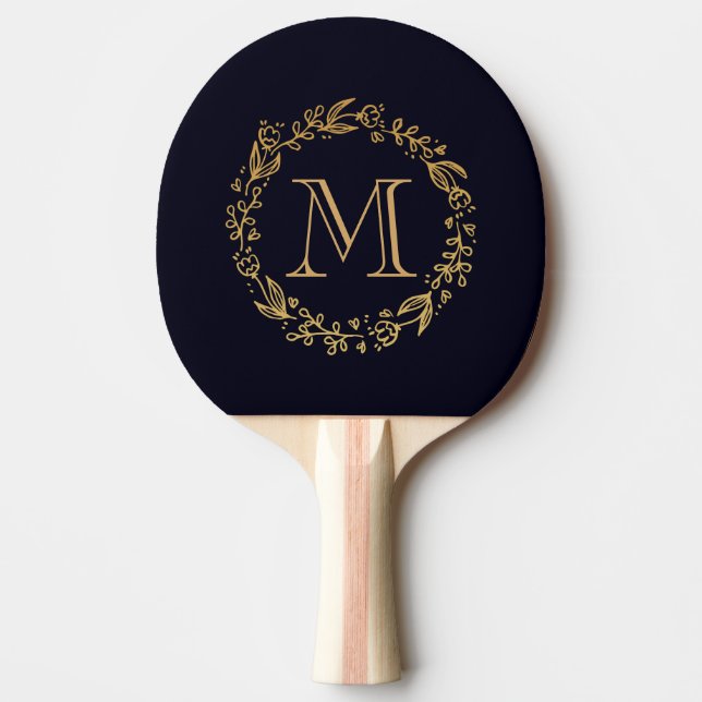 Raquete De Ping Pong Monograma floral dourado (Frente)