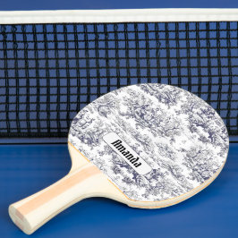 Raquete De Ping Pong Monograma floral preto de jouy