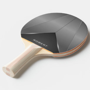 Raquete De Ping Pong Monograma geométrico de design de cinza metálico