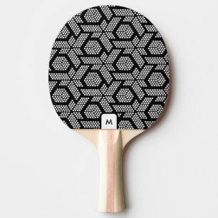 Raquete De Ping Pong Monograma geométrico em preto e branco