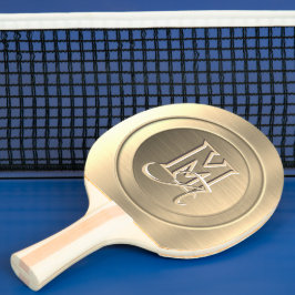Raquete De Ping Pong Monograma Gravado em Aço Dourado Metálico