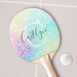 Raquete De Ping Pong Monograma holográfico personalizado de brilho<br><div class="desc">Um bonito plano de fundo brilhante em lindas cores pastel. Você pode personalizar facilmente com seu monograma e/ou nome personalizado.</div>