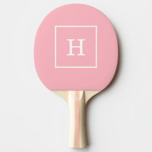 Raquete De Ping Pong Monograma inicial com estrutura branca cor-de-rosa