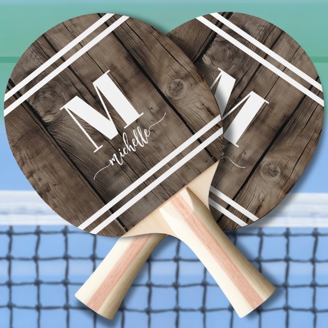Raquete De Ping Pong Monograma inicial de madeira (Wood Script Initial Monogram Ping Pong Paddle)
