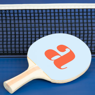 Raquete De Ping Pong Monograma Inicial Simples Azul Laranja Negrito Ret
