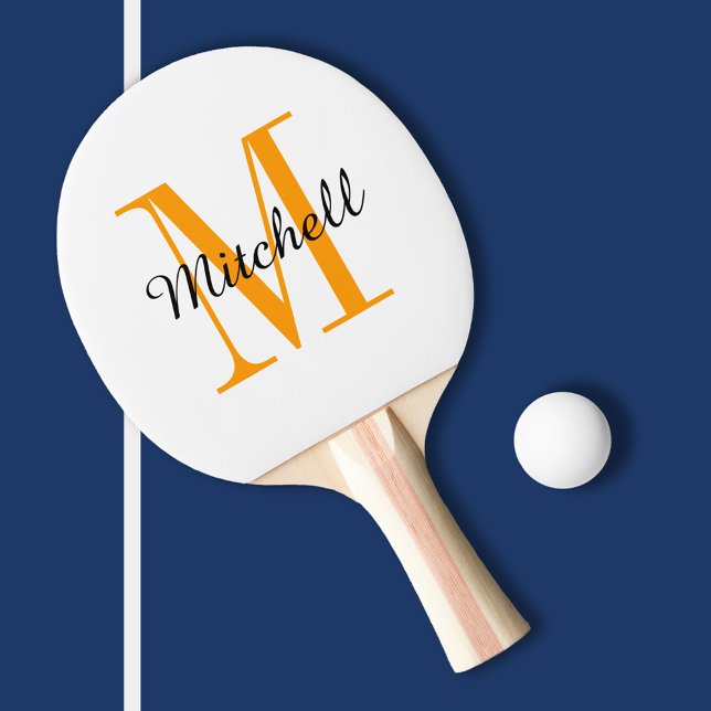 Raquete De Ping Pong Monograma Laranja e Nome Personalizado (Criador carregado)