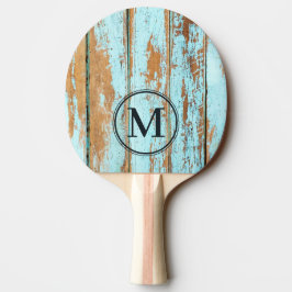 Raquete De Ping Pong Monograma Madeira Azul Lavado