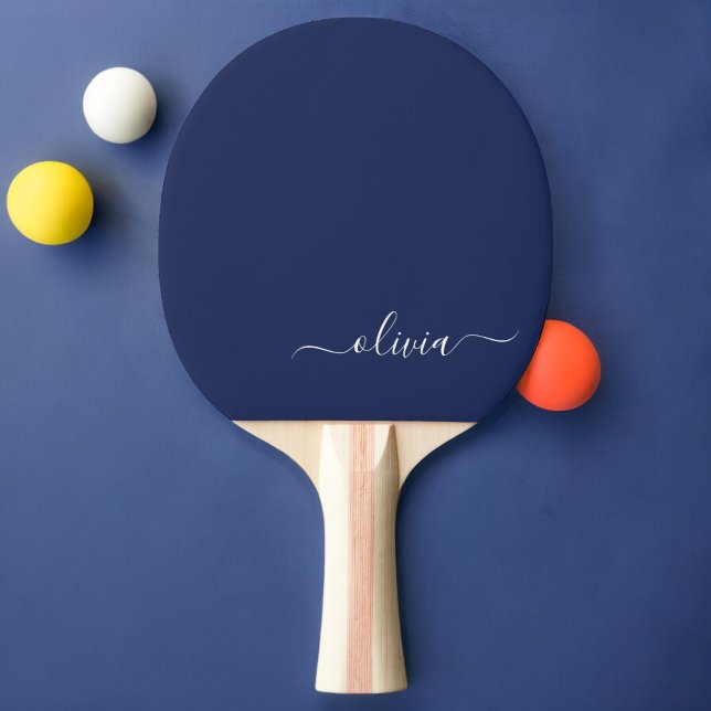 Raquete De Ping Pong Monograma marinho Azul e Branco Moderno (Criador carregado)