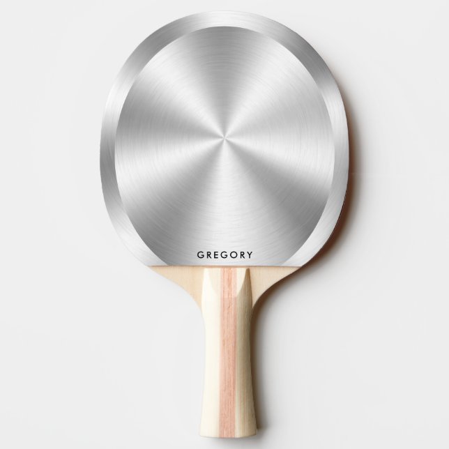 Raquete De Ping Pong Monograma metálico personalizado de textura pratea (Verso)