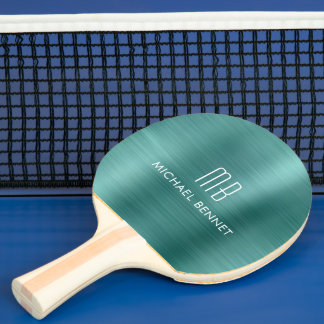 Raquete De Ping Pong Monograma Metálico Verde Elegante
